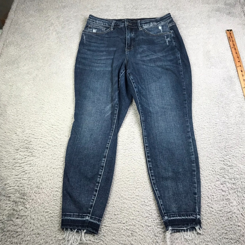 Judy Blue Jeans Womens 16W (33x27) High Rise Skinny Raw Hem Distressed Stretch